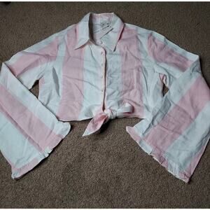New Women's Frankie + Dash Size 12 Striped Pink Button Up Crop Top